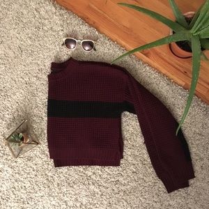 SOLD: Cropped Burgundy Sweater with Black Stripe